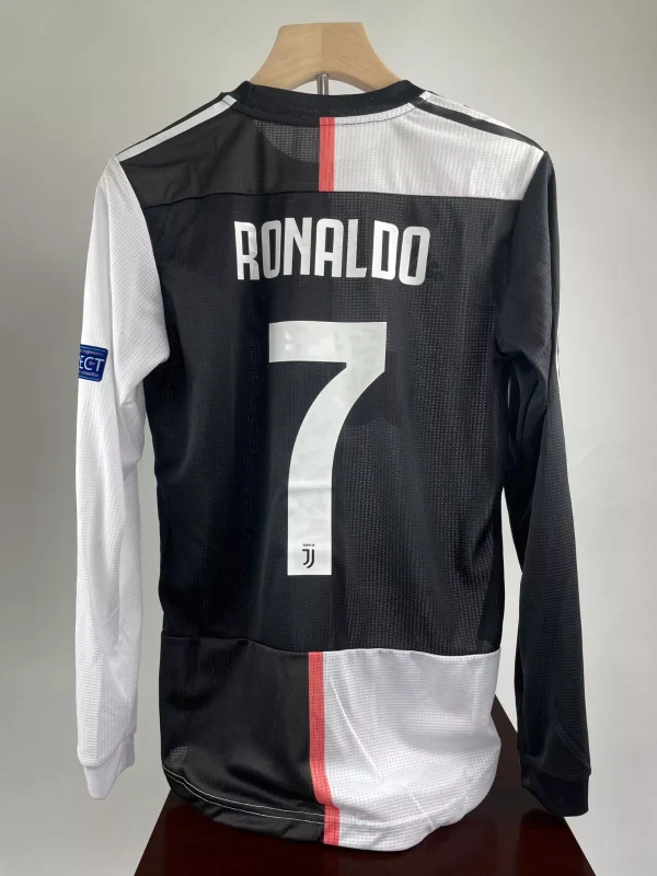 2019-20 Cristiano Ronaldo #7 Juventus Home Retro Player Version Soccer Jersey with UCL Patch - Long Sleeve - Image 3