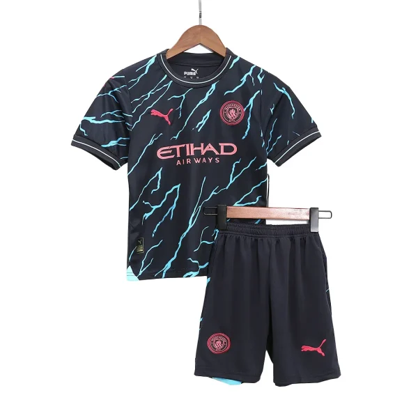 2023/24 Kids Manchester City Third Away Kit Jersey+Shorts - Image 3