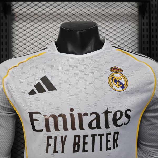 Real Madrid Home Soccer Jersey Player Version Shirt Long Sleeve 25-26 - Image 3
