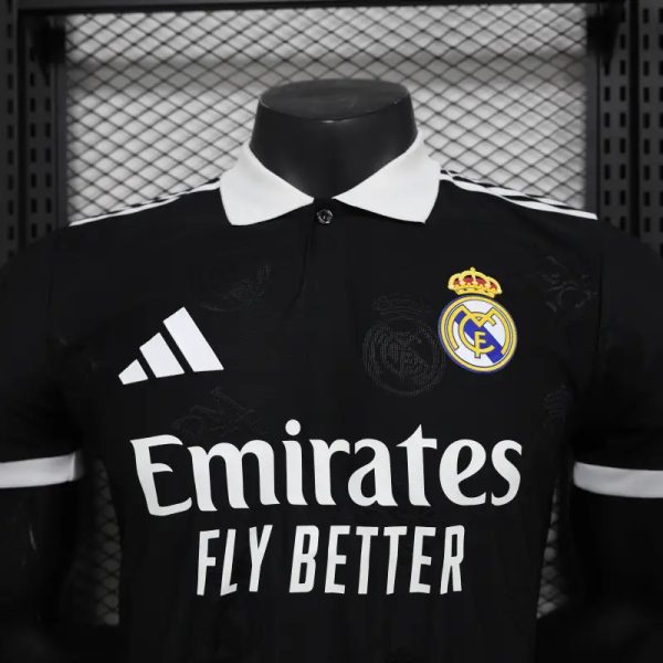 2025-26 Real Madrid Men's Polo Shirt Black - Image 3