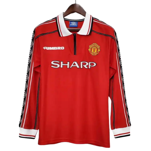 1998-00 Manchester United Beckham #7 Retro Jersey Home Long Sleeve - Image 2