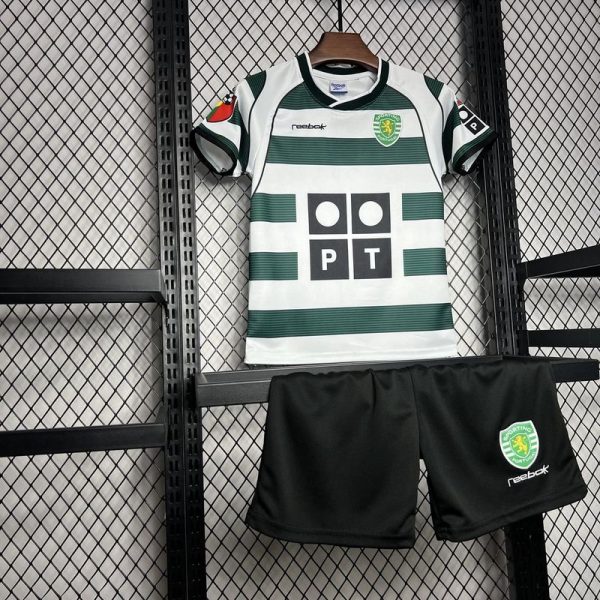 Sporting 01-03 Lisbon Home Retro Kid Kits Youth Apparels Football Jersey - Image 8