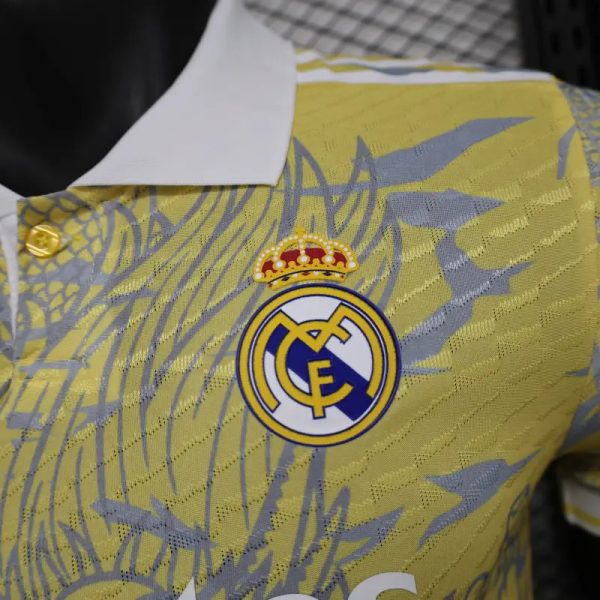 2025-26 Real Madrid Men's Polo Shirt Dragon Pattern Yellow Jersey - Image 4