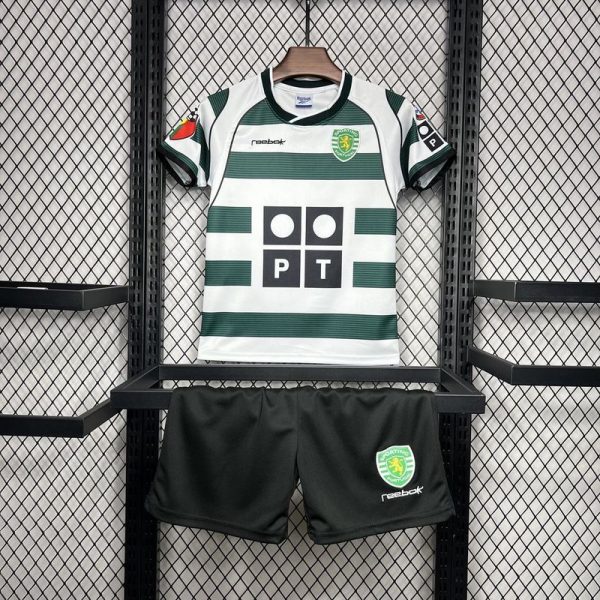 Sporting 01-03 Lisbon Home Retro Kid Kits Youth Apparels Football Jersey - Image 2