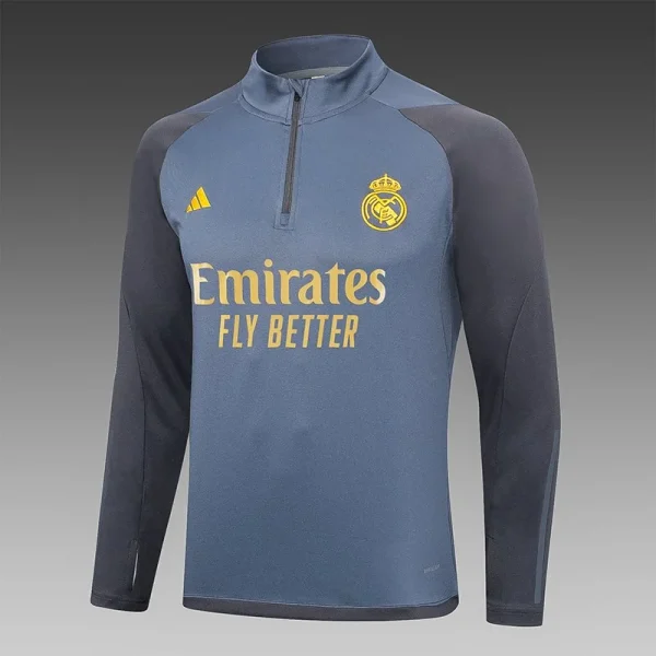 23-24 Real Madrid Half-Pull Training Suit Grey Football Shirt - Image 3
