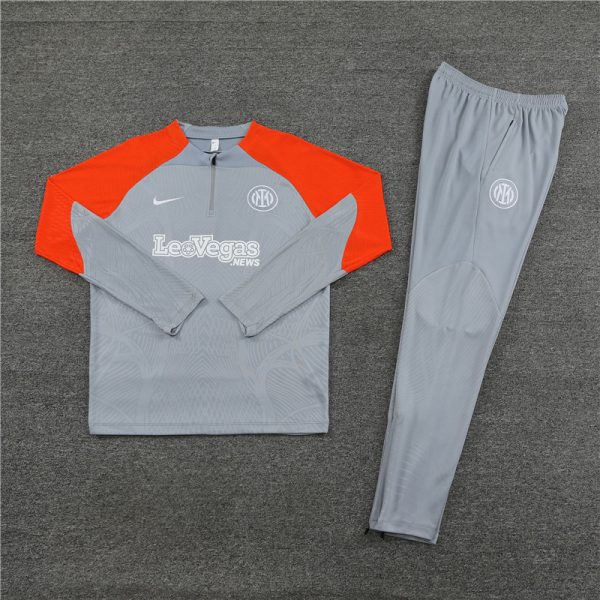 23-24 Inter Milan Long Sleeve Kits Grey Zipper Training Suits Jersey - Image 3