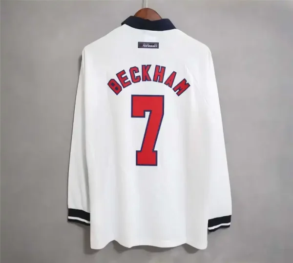 1998 England World Cup Home Retro Jersey Long Sleeve #7 BACKHAM #20 OWEN - Image 2