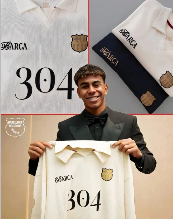 Barcelona Lamin Yamal commemorative white 304 POLO Shirt 24-25 - Image 3