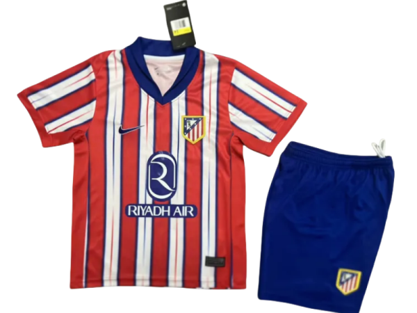 24-25 Atletico Madrid Home Soccer Kids Kit Jersey+Shorts - Image 2