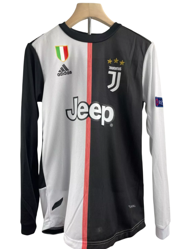 2019-20 Cristiano Ronaldo #7 Juventus Home Retro Player Version Soccer Jersey with UCL Patch - Long Sleeve - Image 2