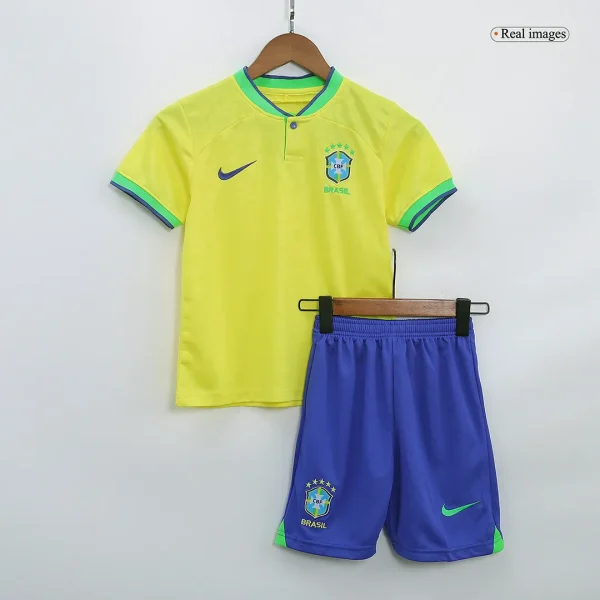 Brazil Kids Soccer Jersey Home Kit(Jersey+Shorts) World Cup 2022 - Image 3