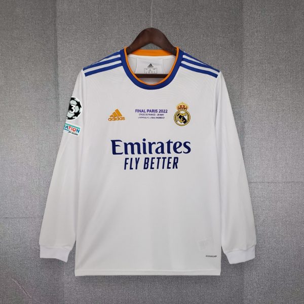 Real Madrid Home Soccer Jersey Retro Long Sleeve Shirt 21-22 - Image 3