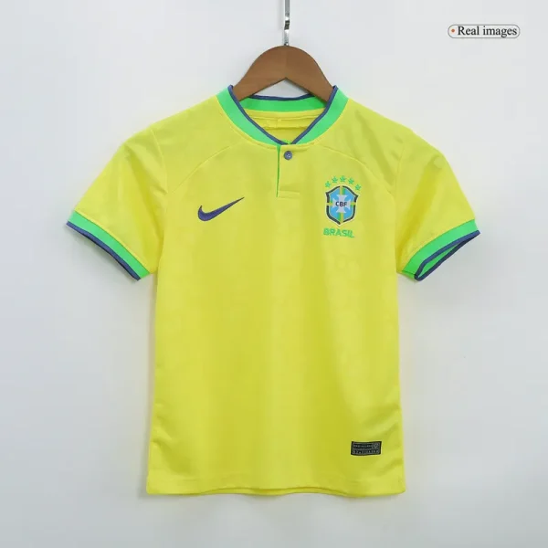 Brazil Kids Soccer Jersey Home Kit(Jersey+Shorts) World Cup 2022 - Image 4