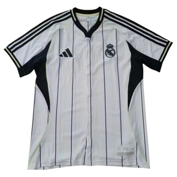 Real Madrid 2025-26 casual white striped short sleeved shirt - Image 2